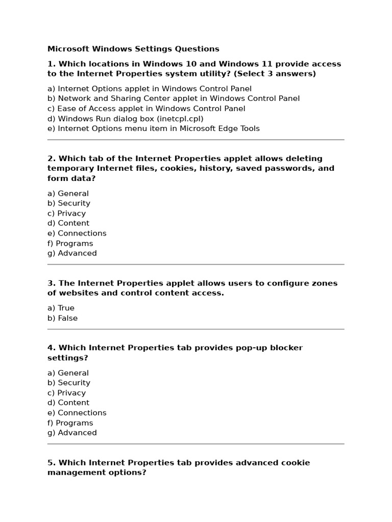 Microsoft Windows Settings Questions | PDF | Computer File | Computer ...