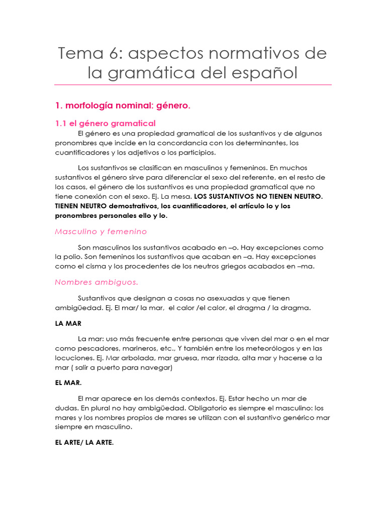 tema 6 español | PDF | Género gramatical | Sustantivo
