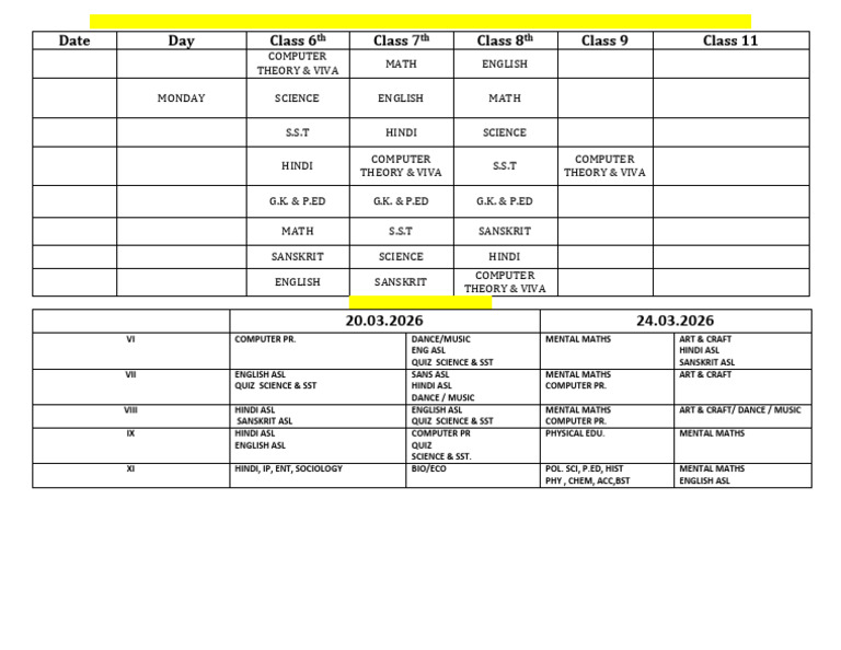 Revised Annual Date Sheet | PDF | Science