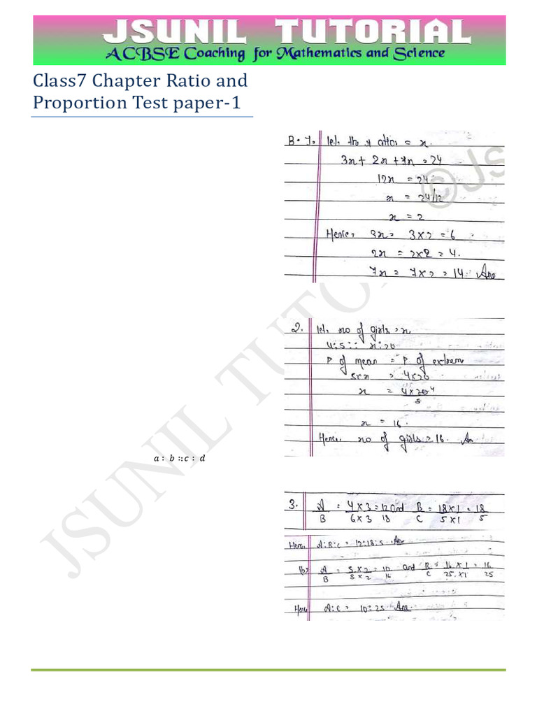 7th Ratio and Proportion Test Paper Solved-1 | PDF | Ratio | Arithmetic