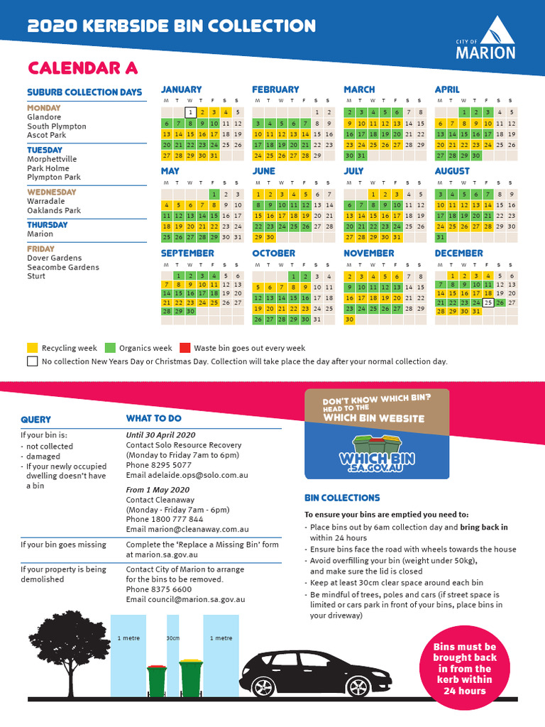 2020 Kerbside Bin Collection Calendar | PDF | Waste | Environmental ...