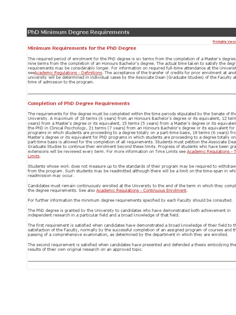 PhD Degree Minimum Requirements | PDF | Thesis | Doctor Of Philosophy