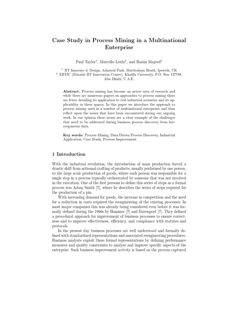 Case Study in Process Mining in a Multinational Enterprise | PDF ...