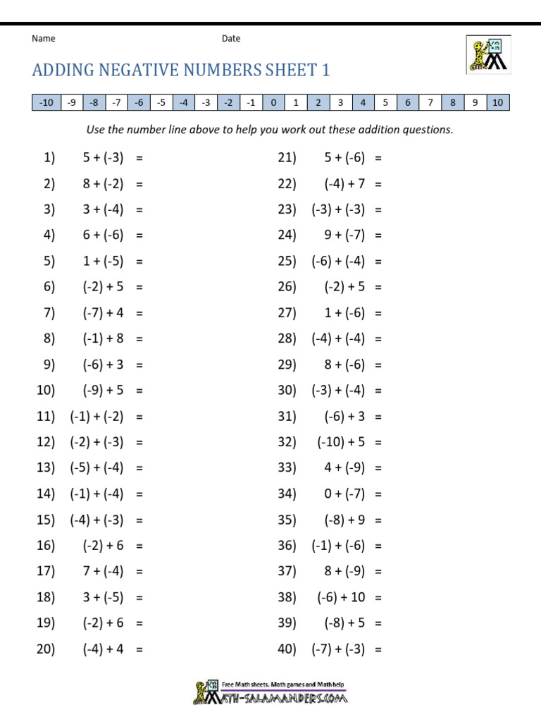 Adding Negative Numbers 1 | PDF