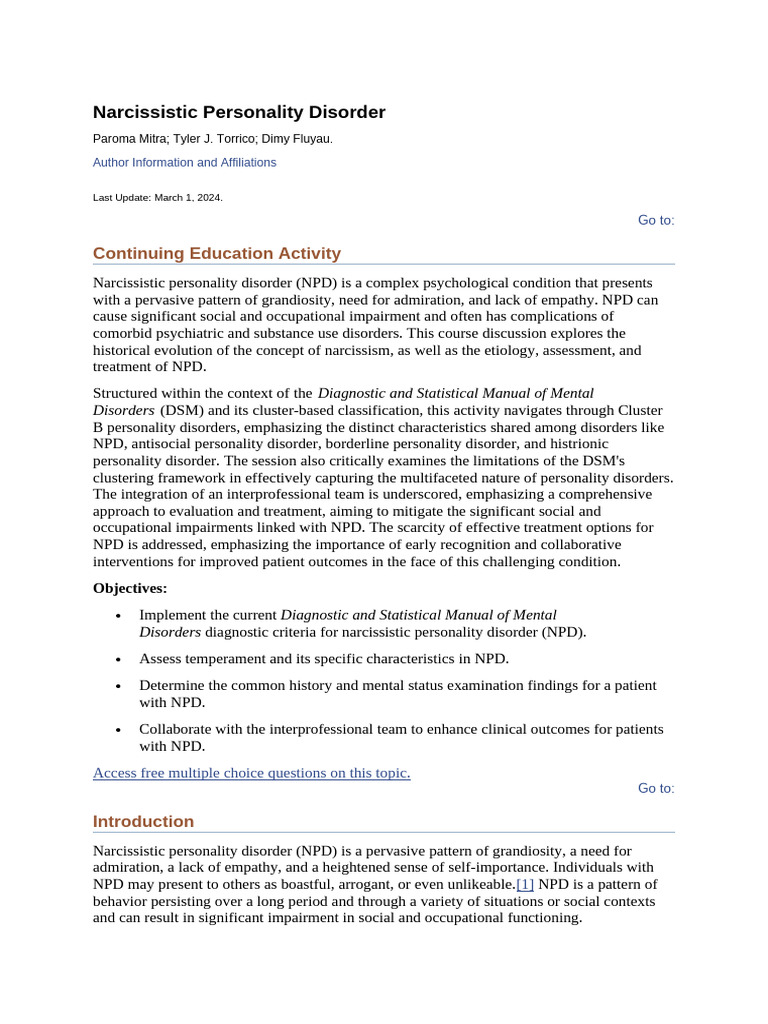 Narcissistic Personality Disorder | PDF | Personality Disorder | Mental ...