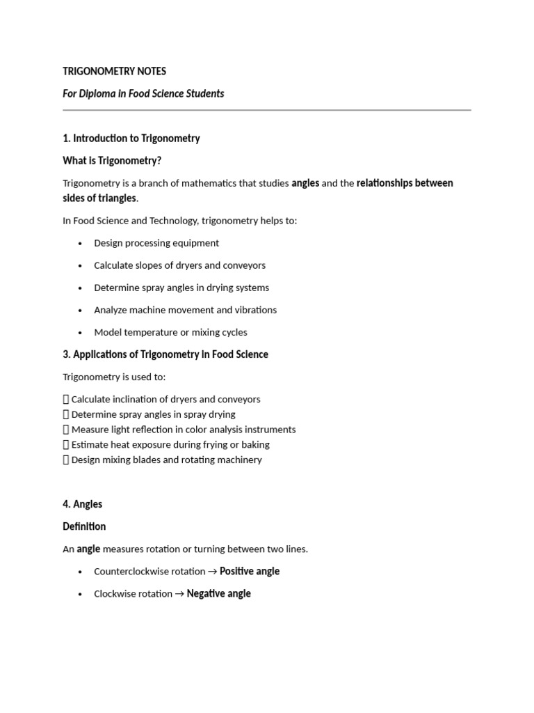 Trigonometry Notes | PDF | Angle | Trigonometry