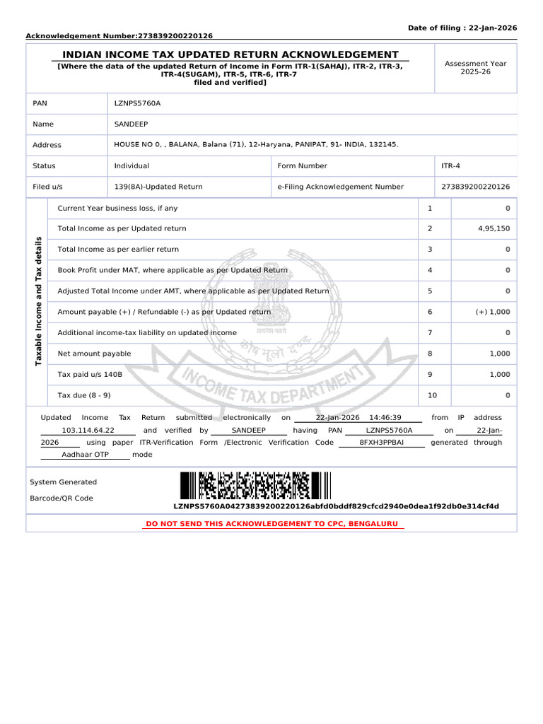 Sandeep Itr a.y. 2025-26 | PDF | Taxes | Public Finance