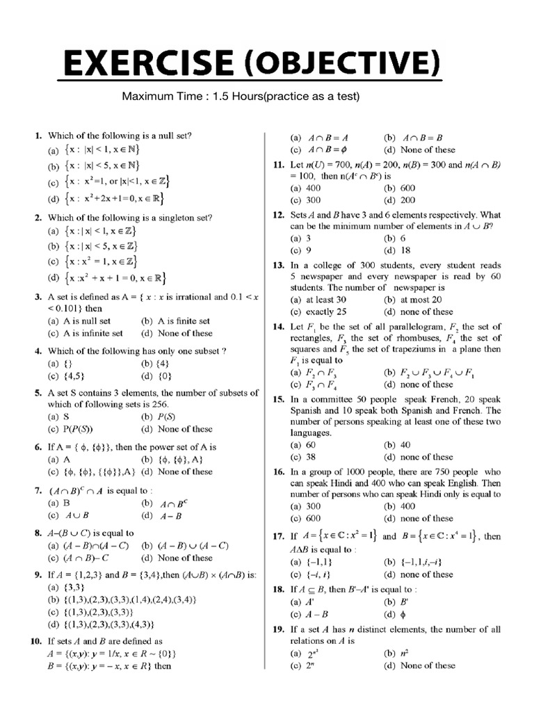 Sets Practice Sheet | PDF
