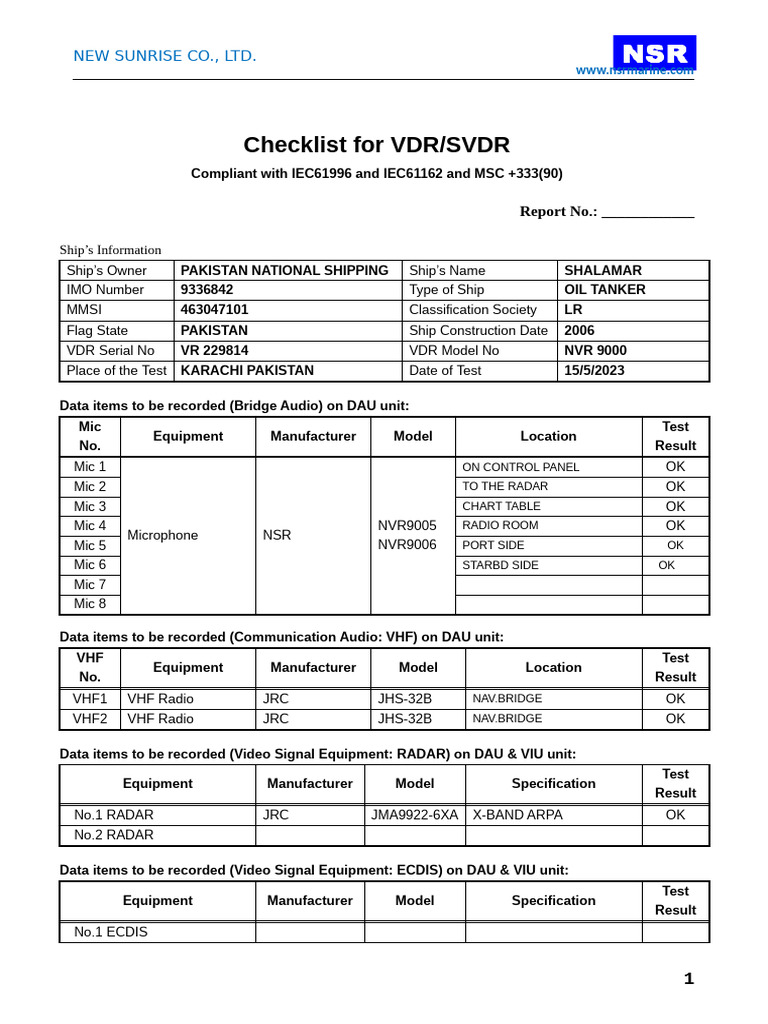 3_NSR VDR_SVDR Check List_Acceptance Record | PDF | Telecommunications ...
