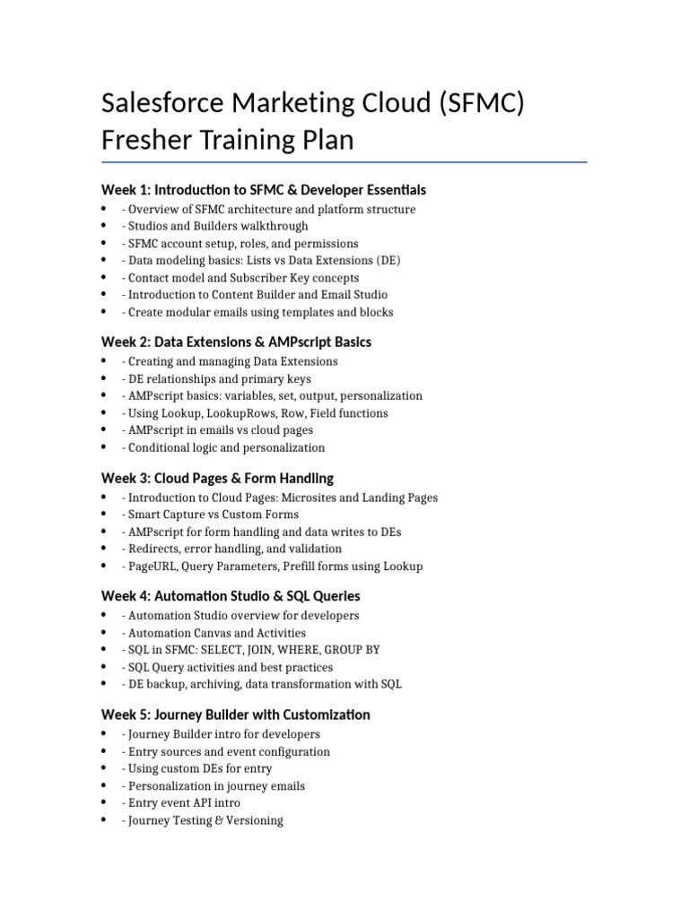 SFMC Training Plan | PDF