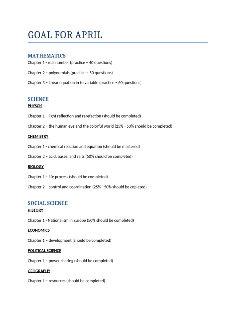 April Plan | PDF