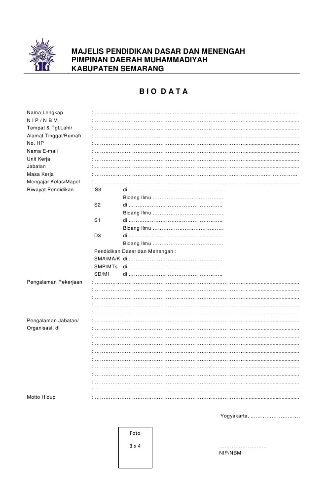 Formulir Biodata Guru Muhammadiyah | PDF | Karier & Perkembangan ...