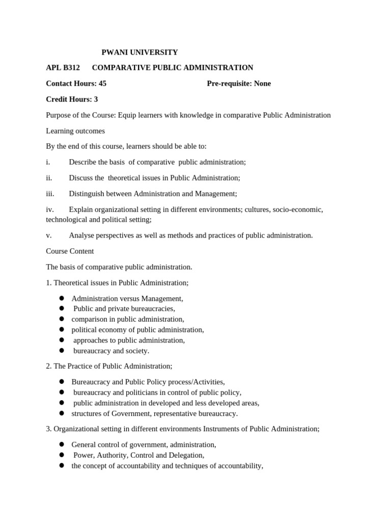 Course Outline APL B312 Comparative Public Administration | PDF | Learning