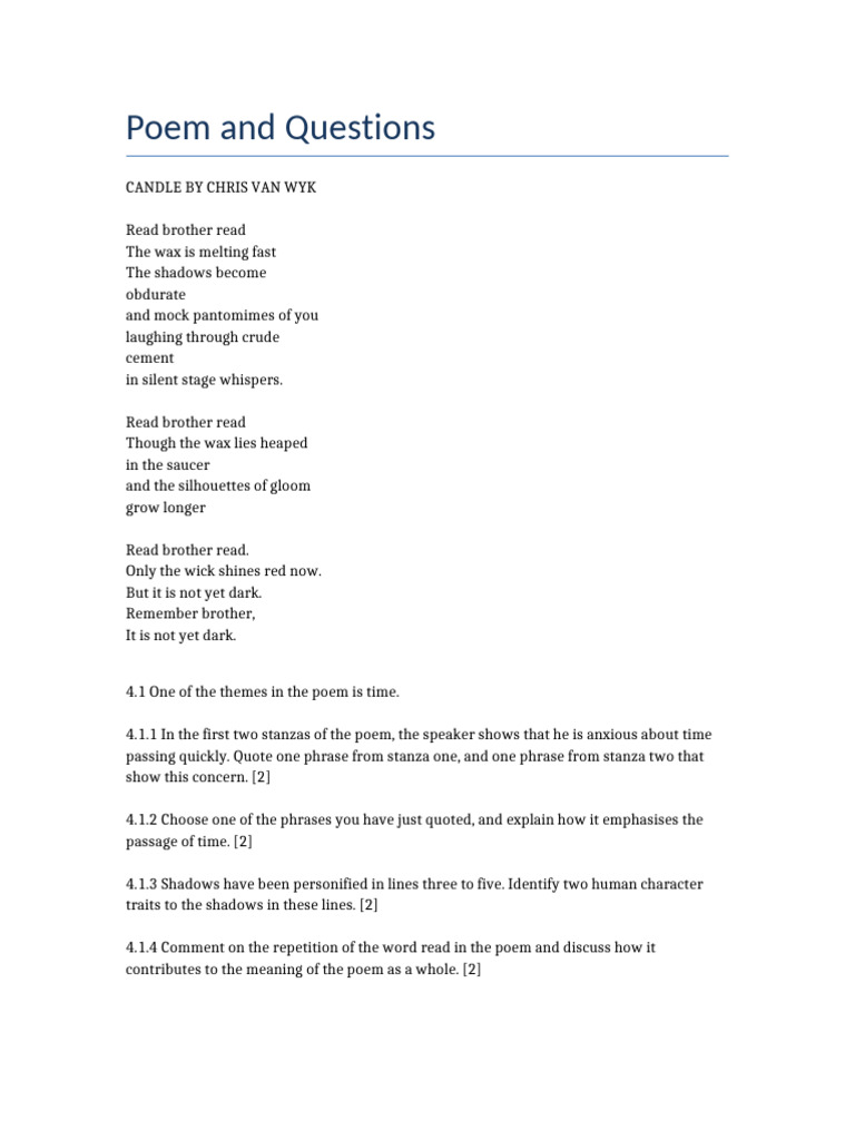 Candle Poem and Questions | PDF