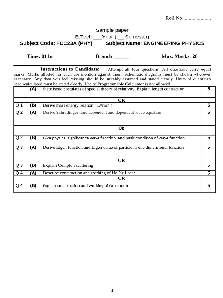 Mbm Physics II Sample Question_paper_ - Copy | PDF