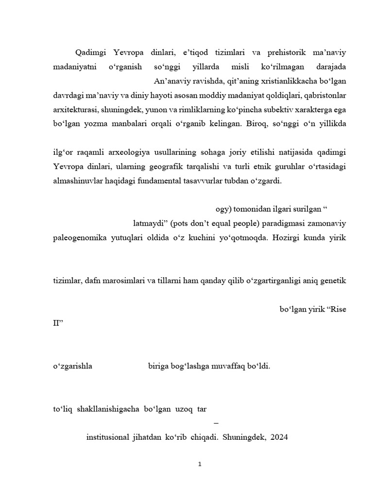Qadimgi Yevropa Dinlariga Oid Tadqiqotlar Tahlili | PDF