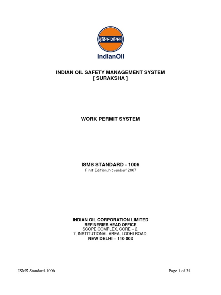 Work Permit Oil Refinery Flammability Safety