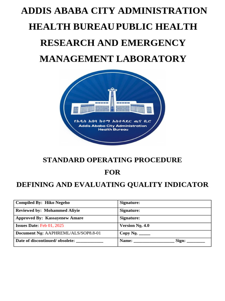 SOP8.8-01 Procedure for Defining and Evaluating Quality Indicator | PDF ...