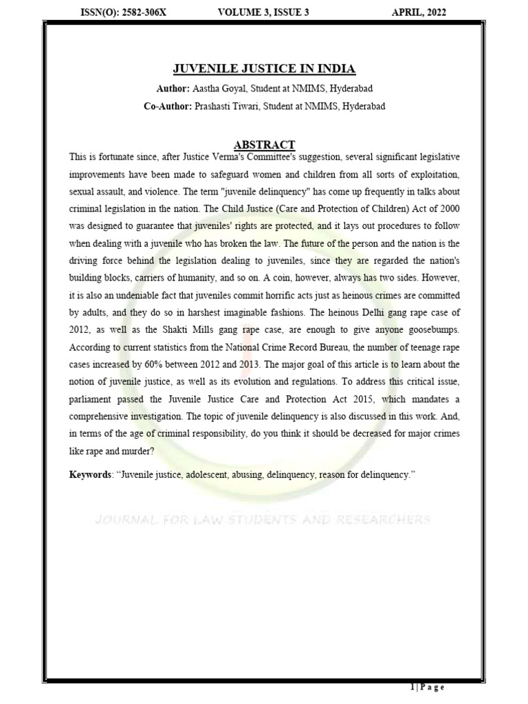 Juvenile Justice System in India | PDF | Juvenile Delinquency ...