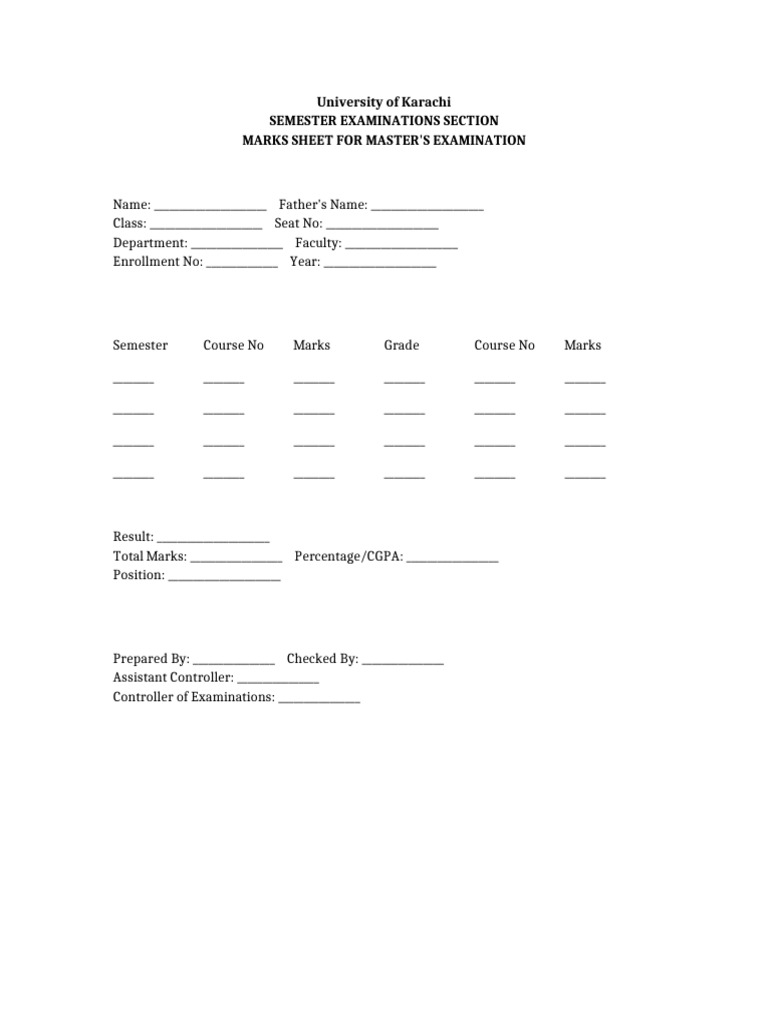 Marksheet Template | PDF