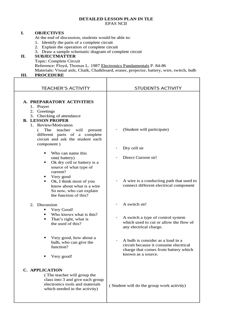 Detailed Lesson Plan in Tle | PDF | Electric Current | Series And ...