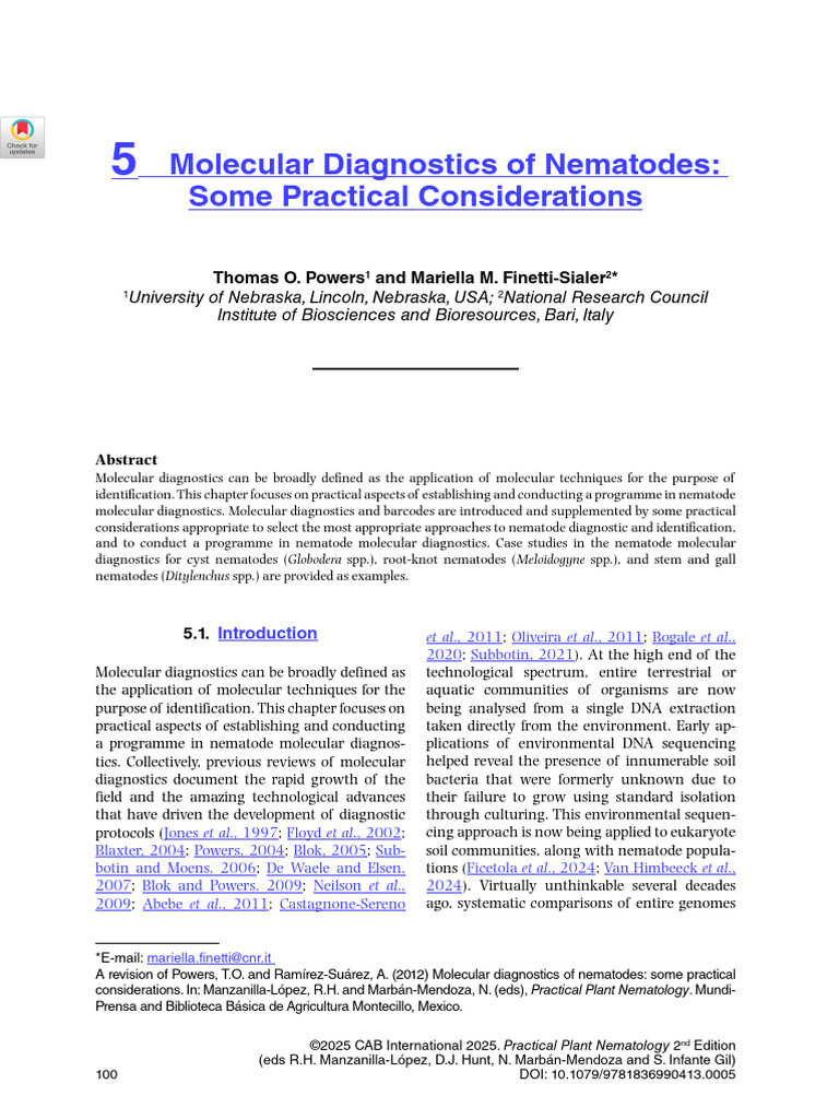 5 Molecular Diagnostics of Nematodes | PDF | Polymerase Chain Reaction ...