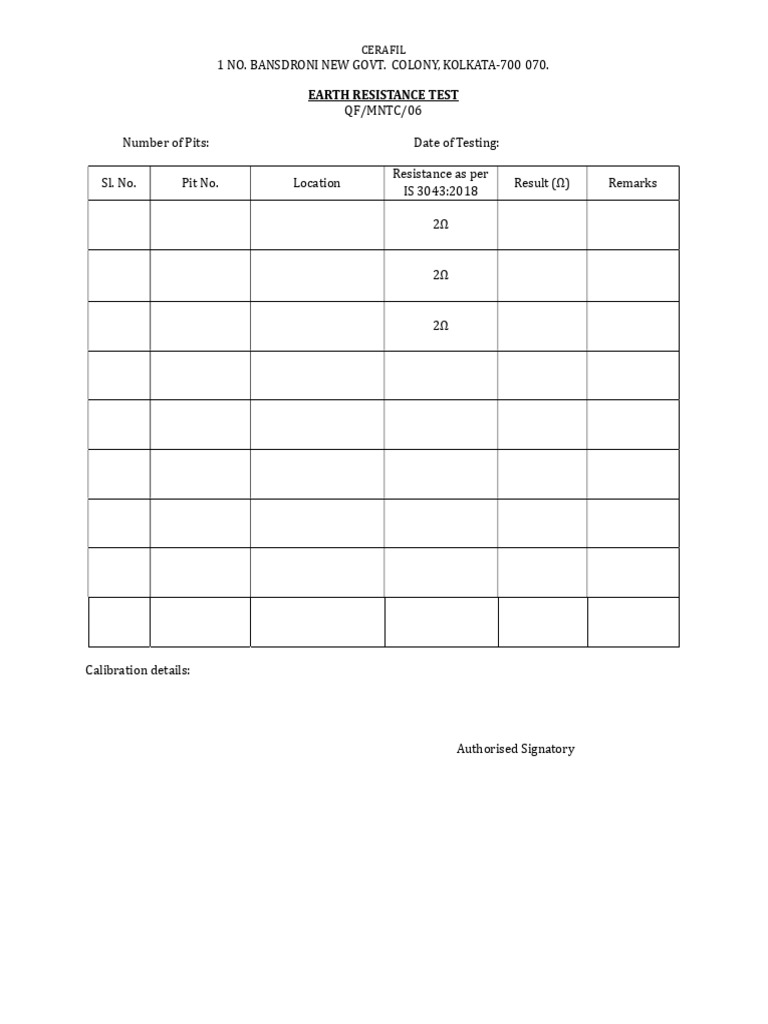 Cerafil Earth Resistance Test Format | PDF