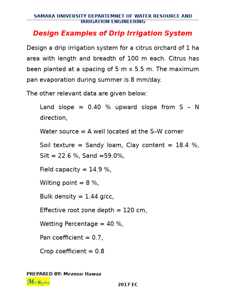 Design Examples of Drip Irrigation System | PDF | Earth Sciences ...