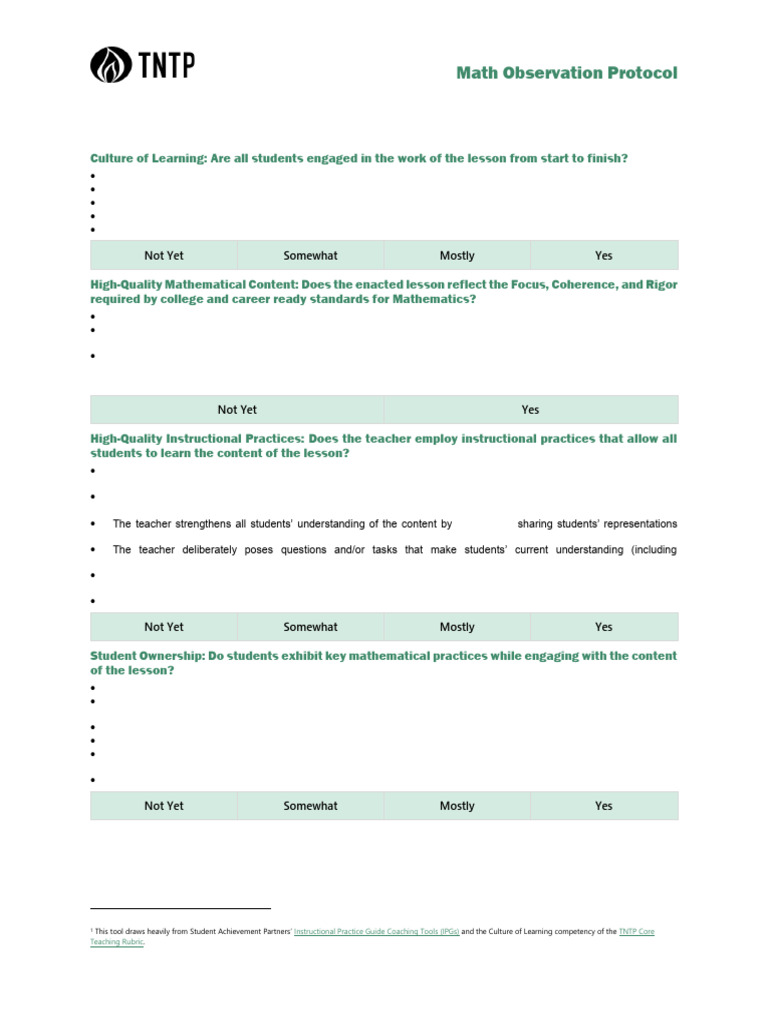 Classroom Observation Protocol Math | PDF | Teachers | Mathematics