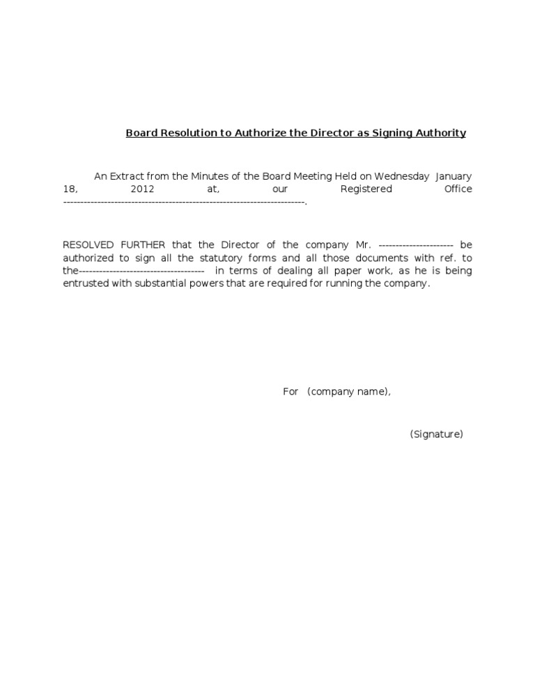 Board Resolution for Director's Authority | PDF | Finance & Money ...