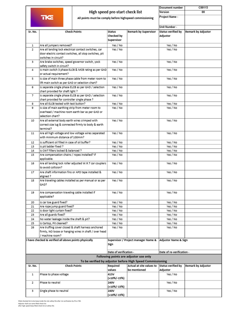 High Speed Perstrat Checklist V0 | PDF | Switch | Mains Electricity