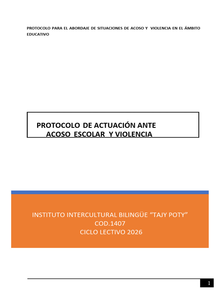 1407 - Protocolo de Actuacion Ante Acoso Escolar y Violencia 2026 | PDF ...