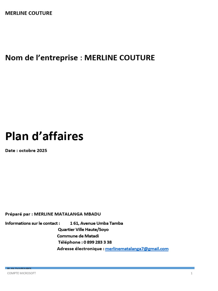Plan d'Affaires Merline | PDF | Couture | Réseautage social