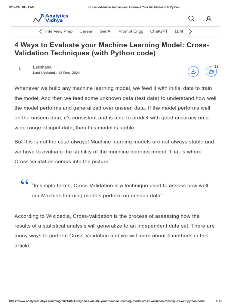 ML Cross Validation Techniques | PDF | Cross Validation (Statistics ...