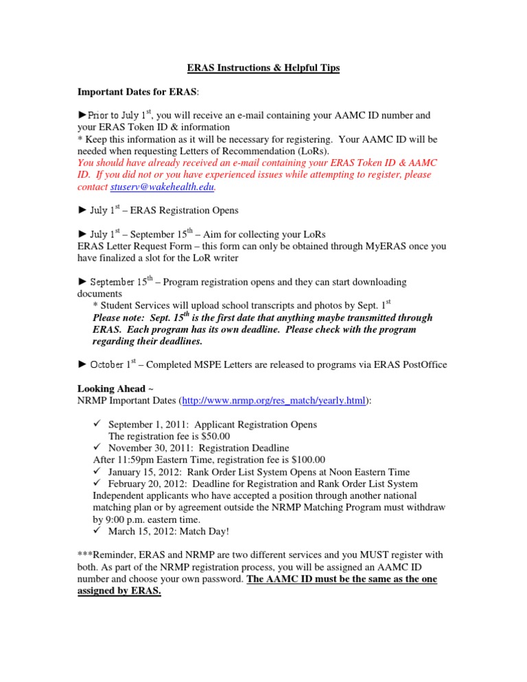 2013 ERAS Instructions and Helpful Tips | PDF | Career & Growth