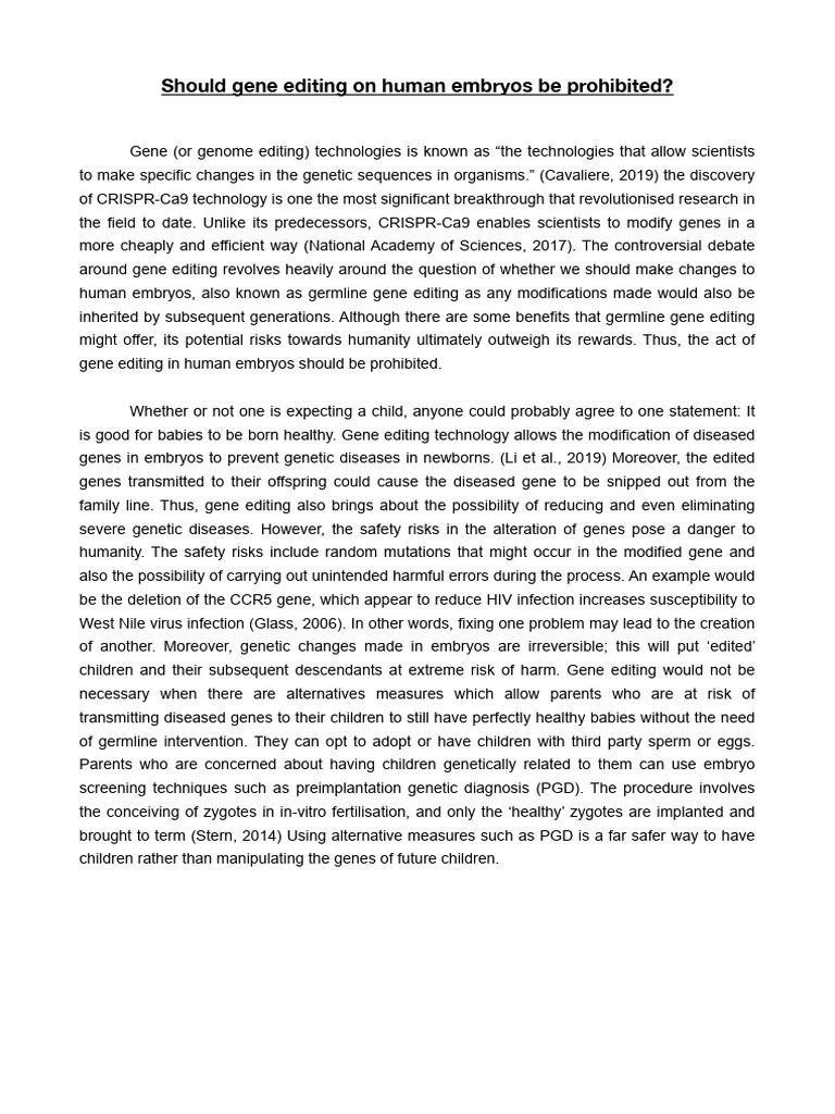 Should gene editing on human embryos be prohibited | PDF | Genetic ...