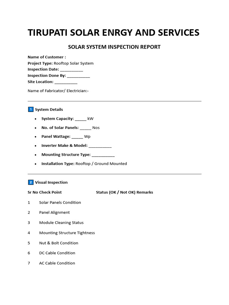 Solar System Inspection Report | PDF