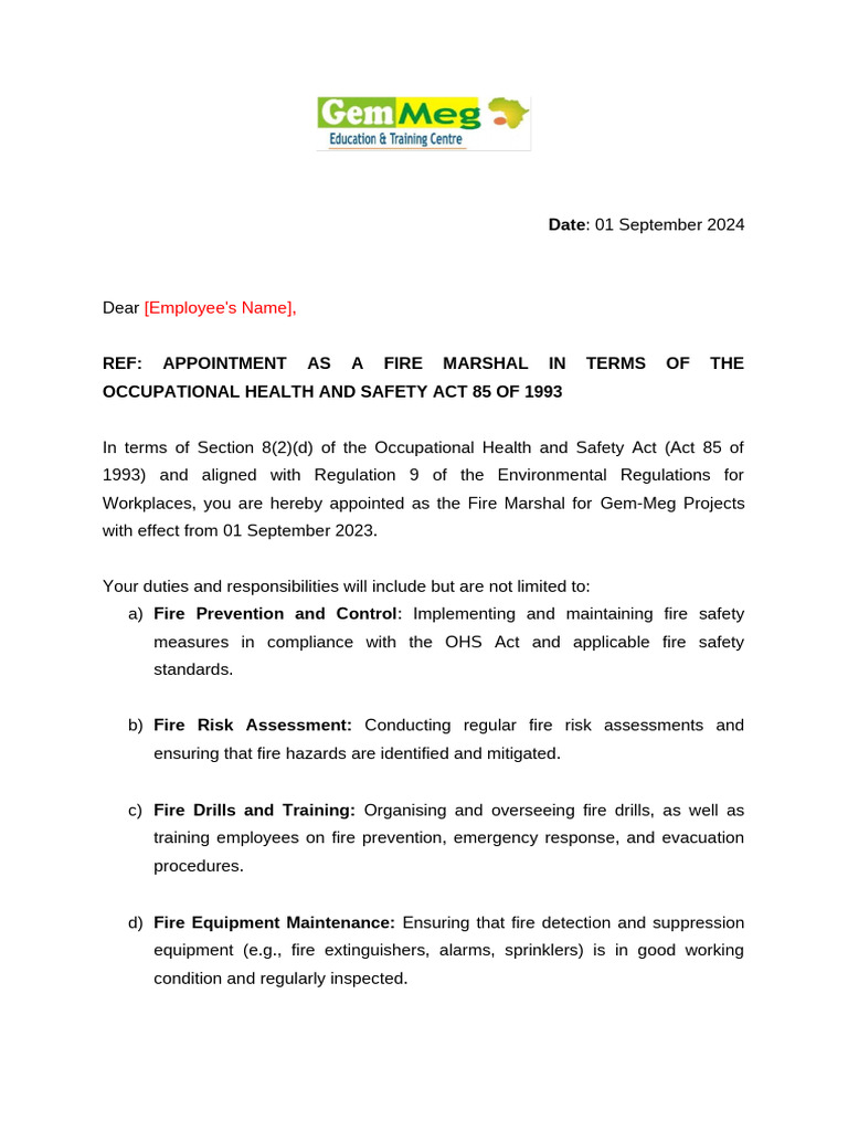 Appointment as Certificated Fire Marshal | PDF | Fire Safety ...