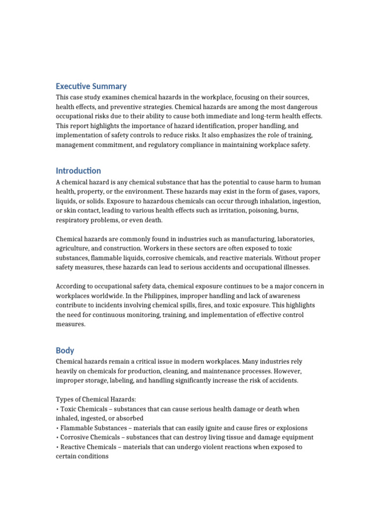 Chemical Hazard Case Study | PDF | Hazards | Toxicity