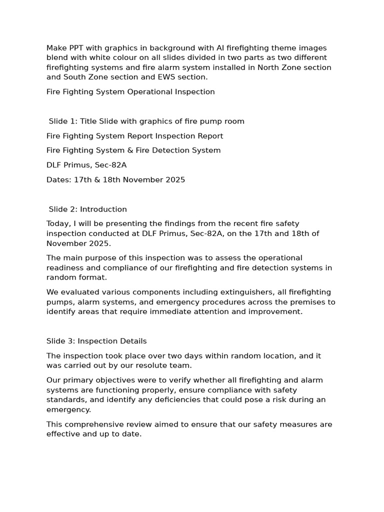 Fire Fighting System Operational Inspection Report DLF Primus | PDF ...