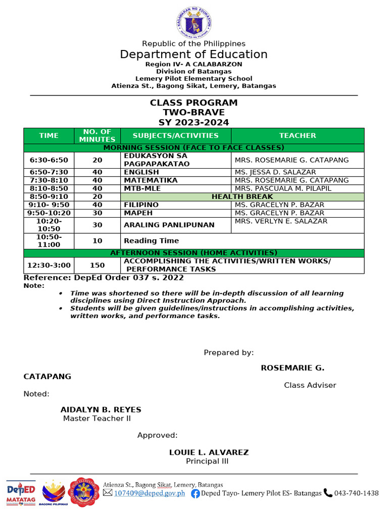 Teachers-and-Class-Program-2023-2024-4TH-QUARTER-APRIL | PDF ...