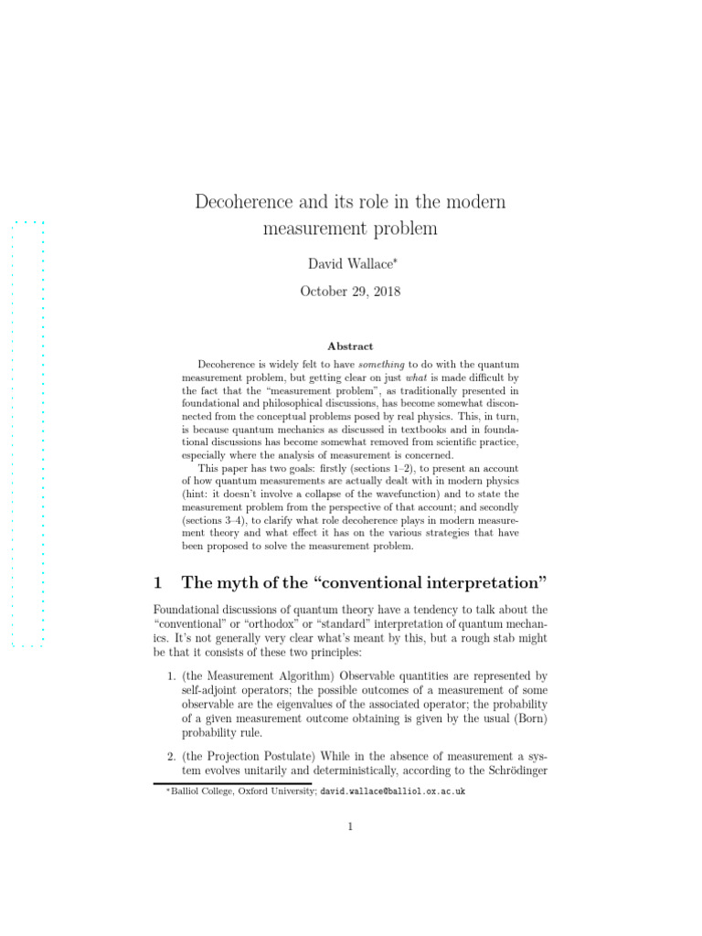 (3) Wallace| Decoherence (2018) | PDF | Quantum Mechanics | Probability
