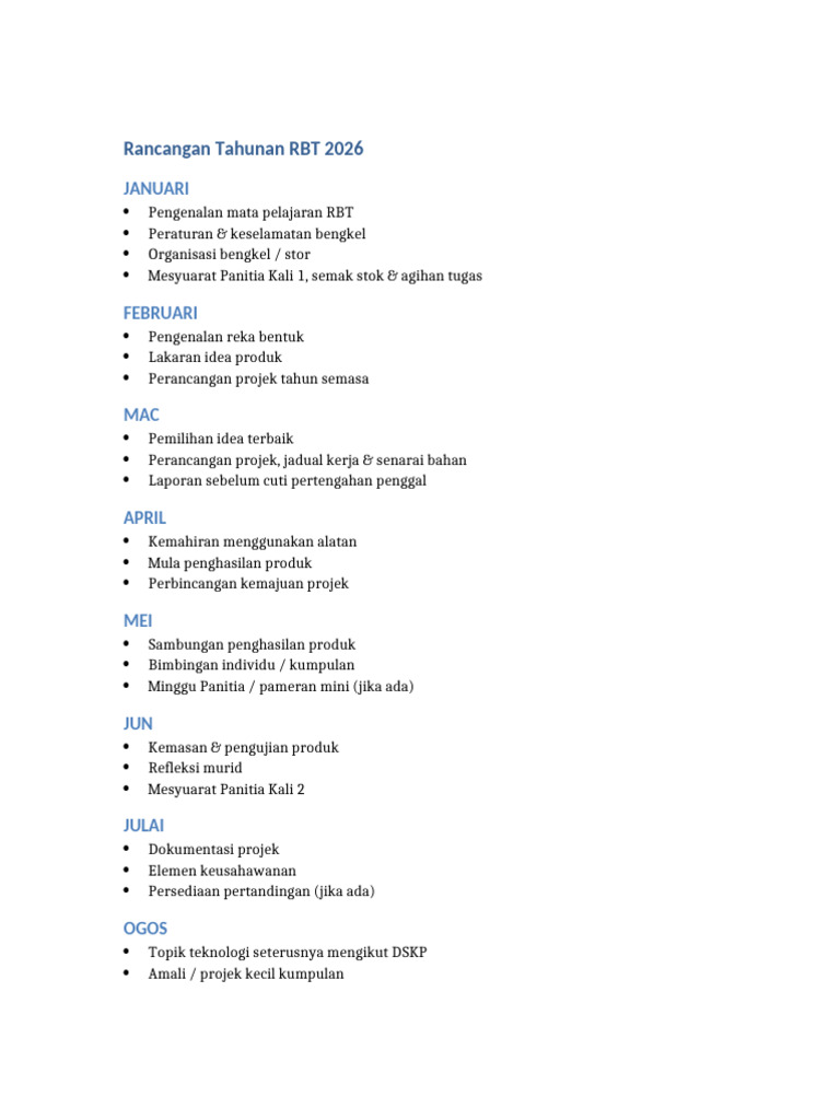 Rancangan Tahunan RBT 2026 | PDF