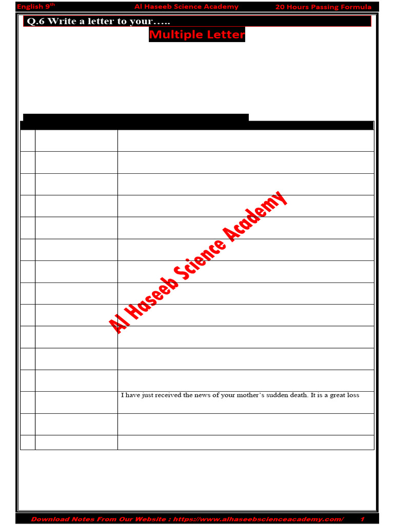 Multiple Letter for 9th Class | PDF