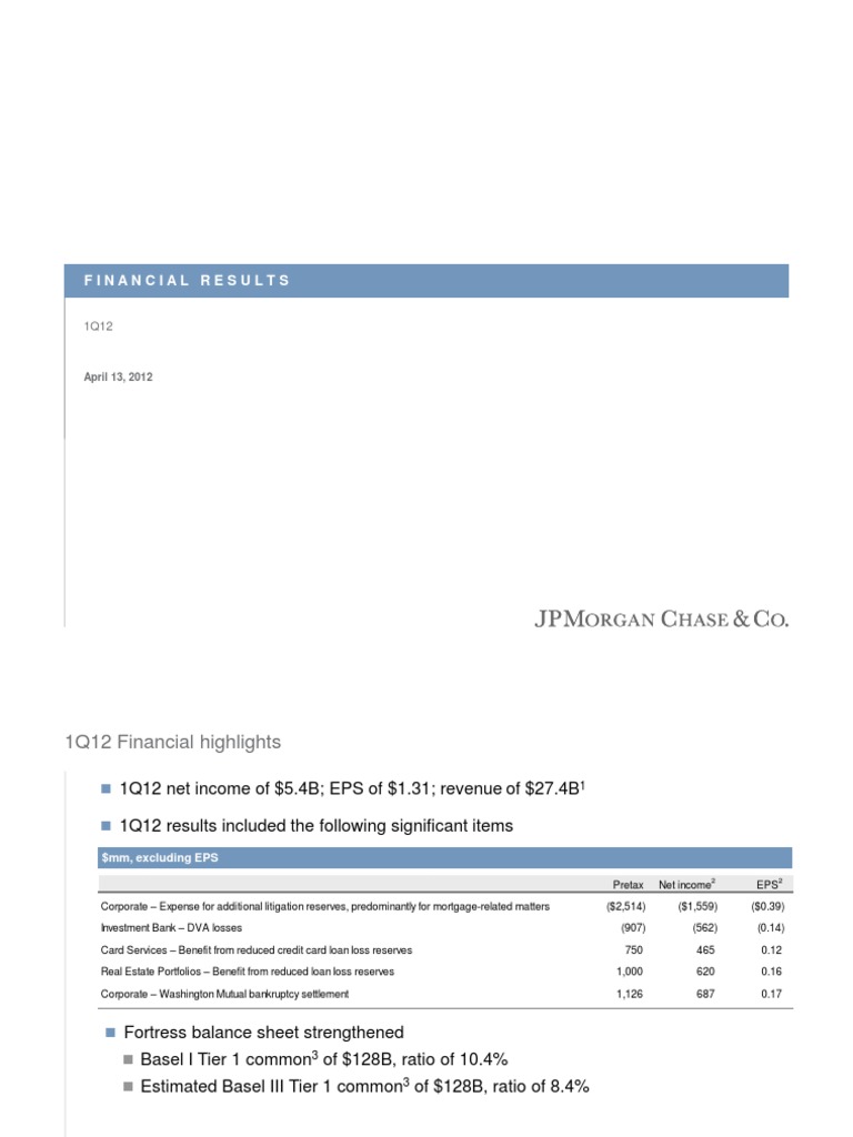 JP Morgan Presentation | PDF | Financial Capital | Basel Iii