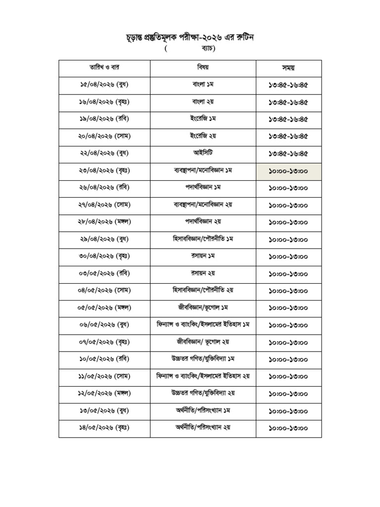 Model Test Exam Routine-26 | PDF