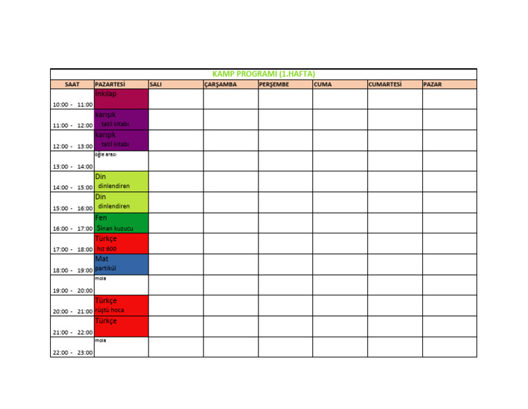 Haftalik Calisma Programi 1 | PDF