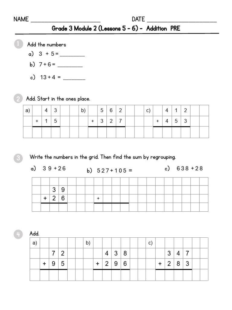 Module 2 Grade 3 Pre Assess - Addition | PDF