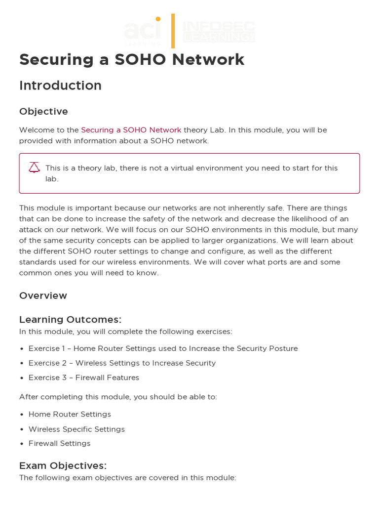 Lab Instructions Securing a Soho Network | PDF | Port (Computer ...