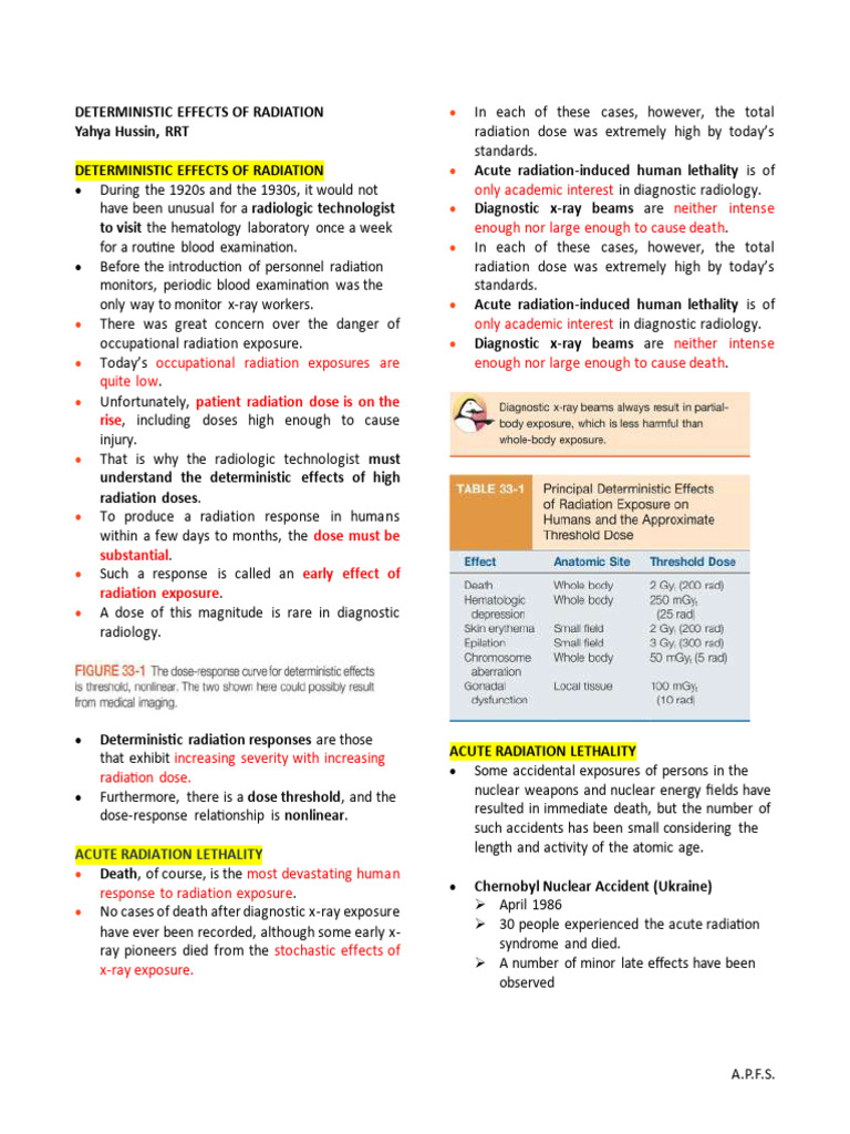 DETERMINISTIC-EFFECTS-OF-RADIATION (notes) | PDF | Acute Radiation ...